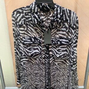 All Saints Esther Remix Zebra Animal Print Sheer Button Down Top